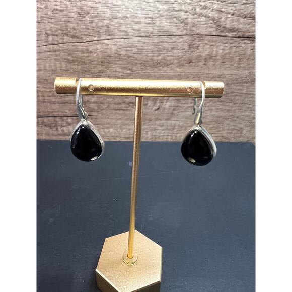 NEW Black onyx sterling silver teardrop earrings 7.57 grams - Picture 3 of 10